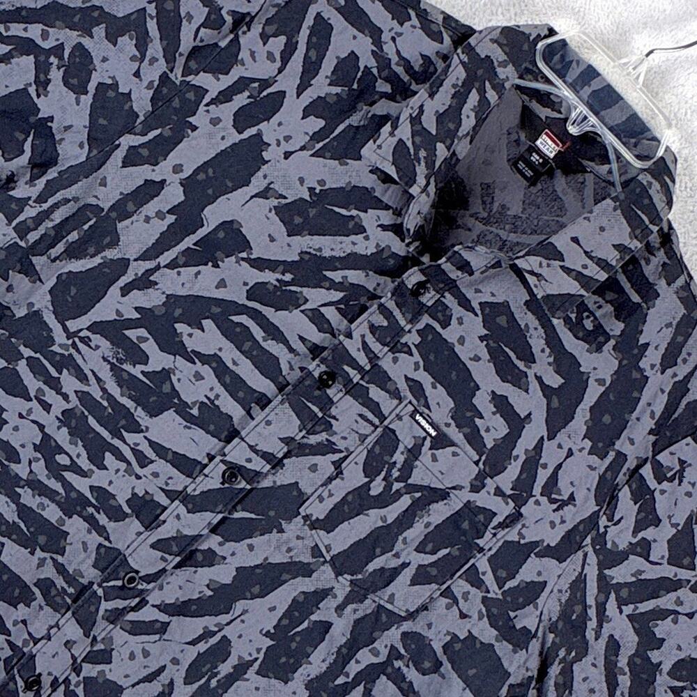 Vision Street Wear Camp Shirt Mens L Black Gray Camo Skate Grunge SoCal 90s Y2K